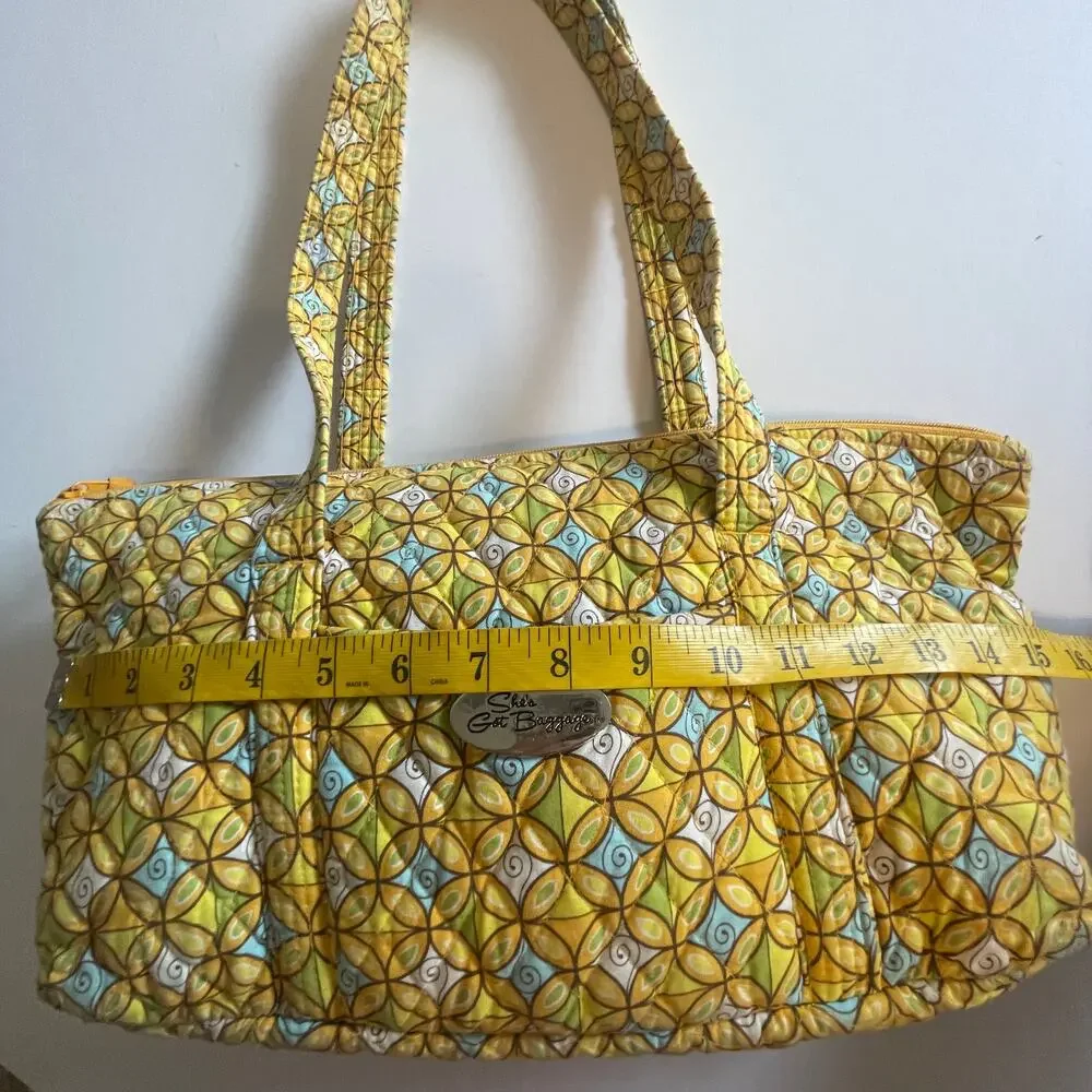 She's Got Baggage Yellow Print Quilted Bag Floral Tote Handbag Purse